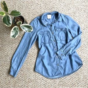 Anthropologie Harper Blue Lightweight Chambray Button-up Shirt